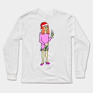 Santa Hat Woman Celebrating Christmas Long Sleeve T-Shirt